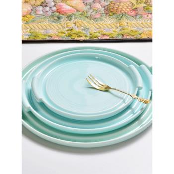北歐風格簡約輕奢藍釉陶瓷餐具 簡歐家居餐飲餐盤 西餐盤平盤瑕疵