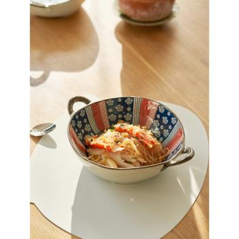 肆月日式復古湯碗雙耳大碗盛湯陶瓷家用吃面碗專用碗網紅餐具大號