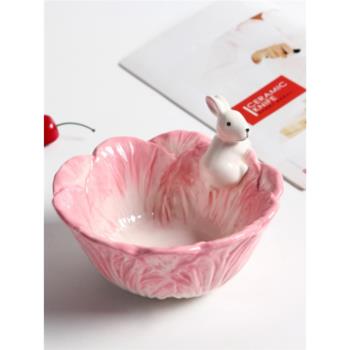 陶瓷碗可愛創意卡通餐具家用吃飯碗白菜兔子碗超萌女生專用碗單個