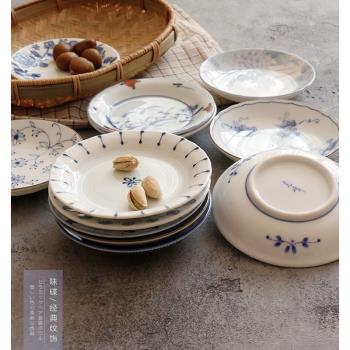 日本制丨古樸植物紋飾陶瓷圓形小碟日式骨頭碟調味醬料小吃盤碟子