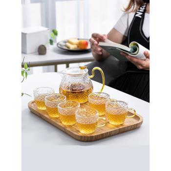 輕奢下午茶茶具煮水果泡茶壺托盤北歐風格家用加熱玻璃花茶壺套裝