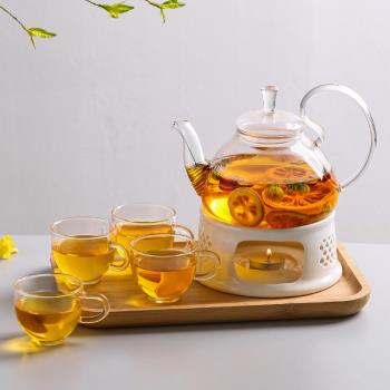 日式下午茶具花茶蠟燭玻璃加熱底座煮茶爐茶壺耐高溫水果茶壺套裝