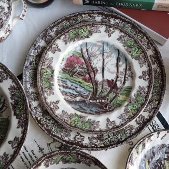 中古風英國溫馨莊園釉下西餐陶瓷盤下午茶甜點盤碗碟客廳裝飾擺件