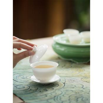 潮州骨瓷蓋碗薄胎陶瓷茶具迷你一杯大號白瓷三才家用單個茶杯茶碗