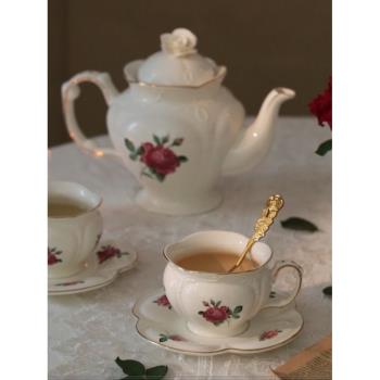 法式復古玫瑰下午紅茶杯碟 茶具 咖啡杯碟歐式宮廷風新骨陶瓷英式