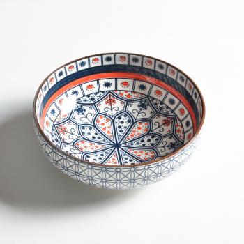 8英寸大湯碗陶瓷碗波西米亞風泡面碗釉下彩家用大碗水果沙拉碗ins