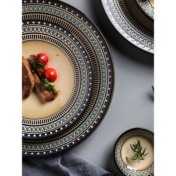 舍里美式碗碟套裝家用碗盤子高端新款網紅米飯碗西餐盤意面牛排盤