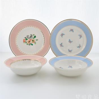 【夢田良品】法式輕奢金邊復古玫瑰陶瓷餐盤/濃湯碗/沙拉碗甜品盤
