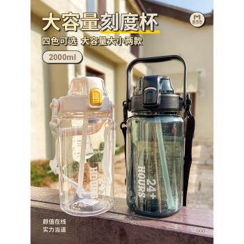 大容量高顏值水壺耐高溫帶吸管塑膠刻度水杯子男女戶外便攜太空杯
