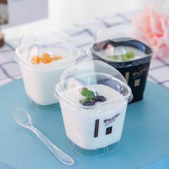 慕斯布丁冰淇淋果凍酸奶甜品硬塑料PS一次性杯子方形透明創意帶蓋