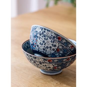 日本進口高腳碗米飯碗湯碗釉下彩鶴青蛙梅花家用釉下彩陶瓷單個碗