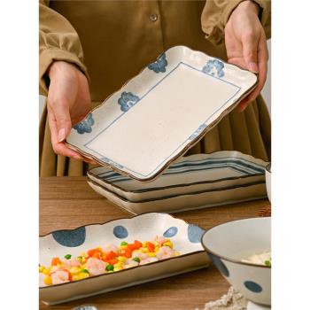 西田木雨意濃長方盤刺身盤復古陶瓷日式料理餐具魚盤甜品壽司盤