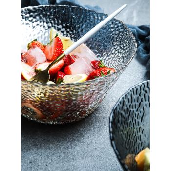 舍里日式沙拉碗大號面碗水果蔬菜碗ins透明金邊玻璃碗創意甜品碗