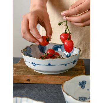 小清新陶瓷淺碗家用釉下彩花邊沙拉碗創意個性日式可微波爐洗碗機