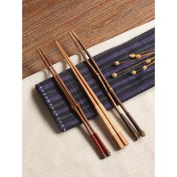 天然無漆原竹筷子 創意中式家用實木環保 高檔日式精致復古夾茶葉