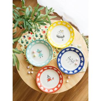 日本進口Moomin/姆明卡通陶瓷餐盤芬蘭創意兒童餐具深盤圓碟套裝