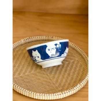 Lewu日本進口美濃燒釉下彩陶瓷可愛貓咪米飯碗日式卡通家用吃飯碗