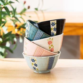 日本進口米飯碗湯碗面碗釉下彩日式和風京紋花卉復古家用陶瓷碗