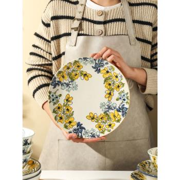 舍里花繁手繪陶瓷餐具套裝家用雙耳烤盤馬克高腳碗沙拉碗西餐平盤