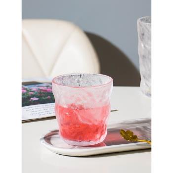 冰川紋玻璃杯可愛水杯家用咖啡杯網紅ins風少女酒杯喝水杯子套裝