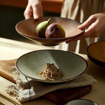 日式復古粗陶斗笠碗拉面碗家用個性陶瓷湯碗米飯碗甜品碗涼拌菜碗