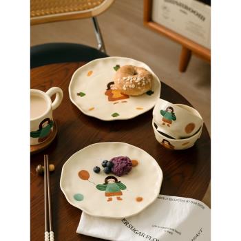 澤滕家復古可愛陶瓷禮盒好看套裝飯碗盤子二人食家用碗筷情侶飯碗