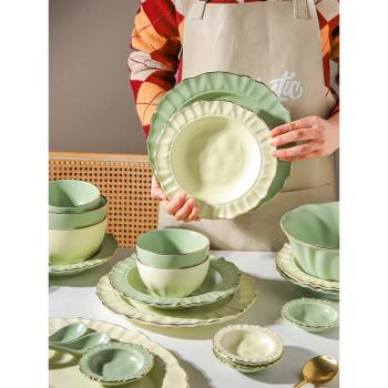 舍里北歐金邊餐具陶瓷飯碗面碗盤子湯碗家用2022新款網紅碗碟套裝