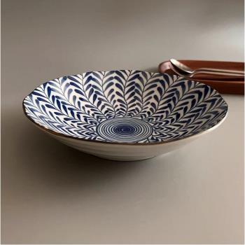 日本制 釉下彩大圓盤子家用 單個 菜盤 美濃燒