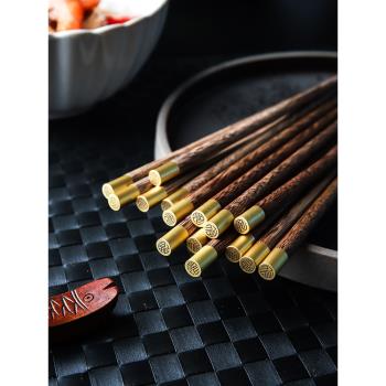 舍里家用雞翅木筷子高檔中式福字筷實木耐高溫10雙家庭裝筷子