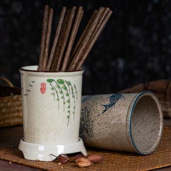 日式復古瀝水收納盒筷子籠陶瓷