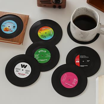 可愛日子 一套6張!創意復古黑膠唱片杯墊 懷舊CD桌面隔熱墊防滑墊