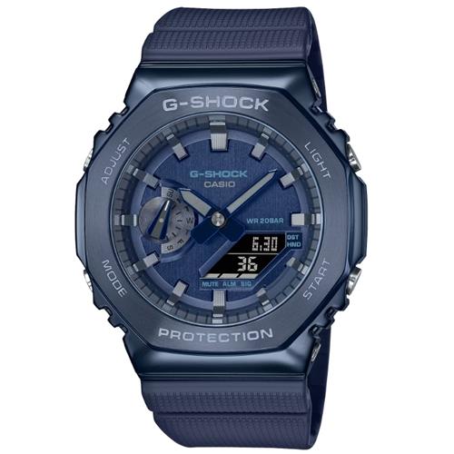 【CASIO 卡西歐】 G-SHOCK 八角金屬錶殼 雙顯手錶-藍_GM-2100N-2A_44.4mm