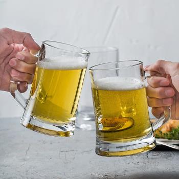 原裝進口無鉛玻璃啤酒杯家 用創意菠蘿扎啤杯加厚款大號帶把扎杯
