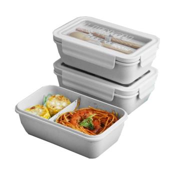 houya1100ml小麥秸稈便當盒學生午餐盒帶筷勺日式方形分格保鮮盒