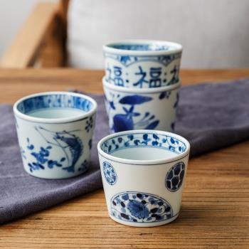 藍染和風抹茶福字馬克杯青花陶瓷