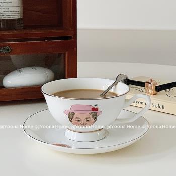 韓國ins金邊復古老爺爺老奶奶情侶陶瓷阿公阿嫲咖啡杯碟午茶早餐