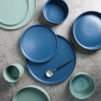 純色陶瓷餐具 家用菜碗菜盤水果盤托盤小吃碟子創意馬卡龍色盤子