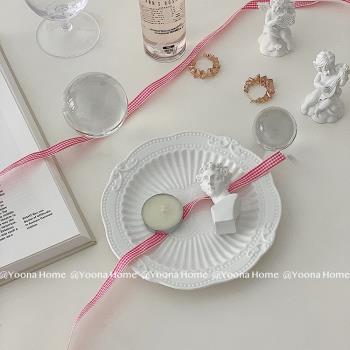 Yoona 白色純色浮雕陶瓷小圓盤西餐甜品盤蛋糕盤收納首飾拍攝道具