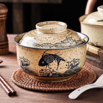 日式風家用碗復古陶瓷泡面碗面碗個人專用蓋碗蒸碗湯碗微波爐中式