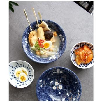 美濃燒日本進口藍底白櫻圓盤餐具