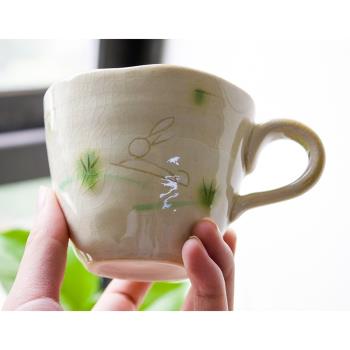 日本進口瀨戶燒手繪兔子陶瓷杯套裝 帶柄茶杯牛奶杯咖啡杯小餐盤