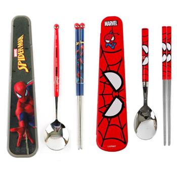 蜘蛛俠兒童勺筷套裝學生筷子勺子叉子便攜收納盒漫威不銹鋼餐具