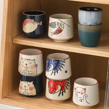 日式復古彩繪陶瓷茶杯直身杯手繪和風酒杯喝茶水杯杯子單個小茶杯