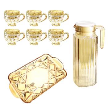 水晶杯高檔琥珀色玉晶玻璃杯茶杯水晶茶具套裝玻璃水杯金色家用