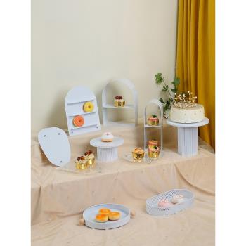 歐式白色甜品臺擺件婚禮蛋糕托盤展示架下午茶點心架冷餐茶歇擺臺