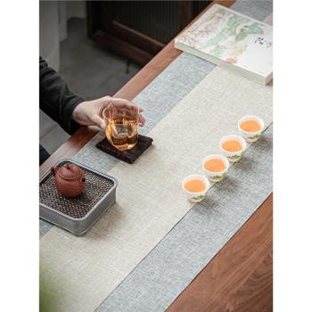 哲明茶席中式亞麻紋禪意桌旗防水棉麻布藝茶桌布茶盤墊茶桌旗高階