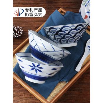 斗笠碗單個套裝喇叭米飯高腳和風復古家用日式青花瓷拉面碗刨冰碗