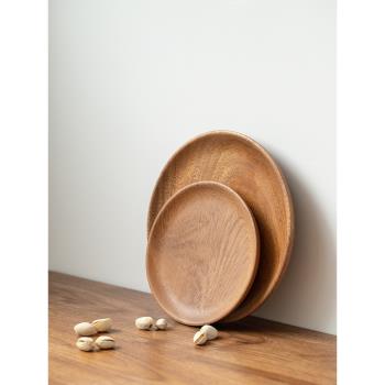 日式相思木圓盤實木餐盤家用點心蛋糕盤木質圓形收納盤干果盤茶盤