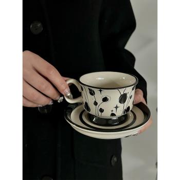 芬蘭手繪陶瓷咖啡杯碟套裝 中古風下午茶花茶具杯子復古馬克水杯