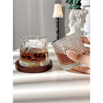 網紅ins風高顏值不倒翁轉轉錘紋杯透明玻璃杯水杯威士忌家用杯子